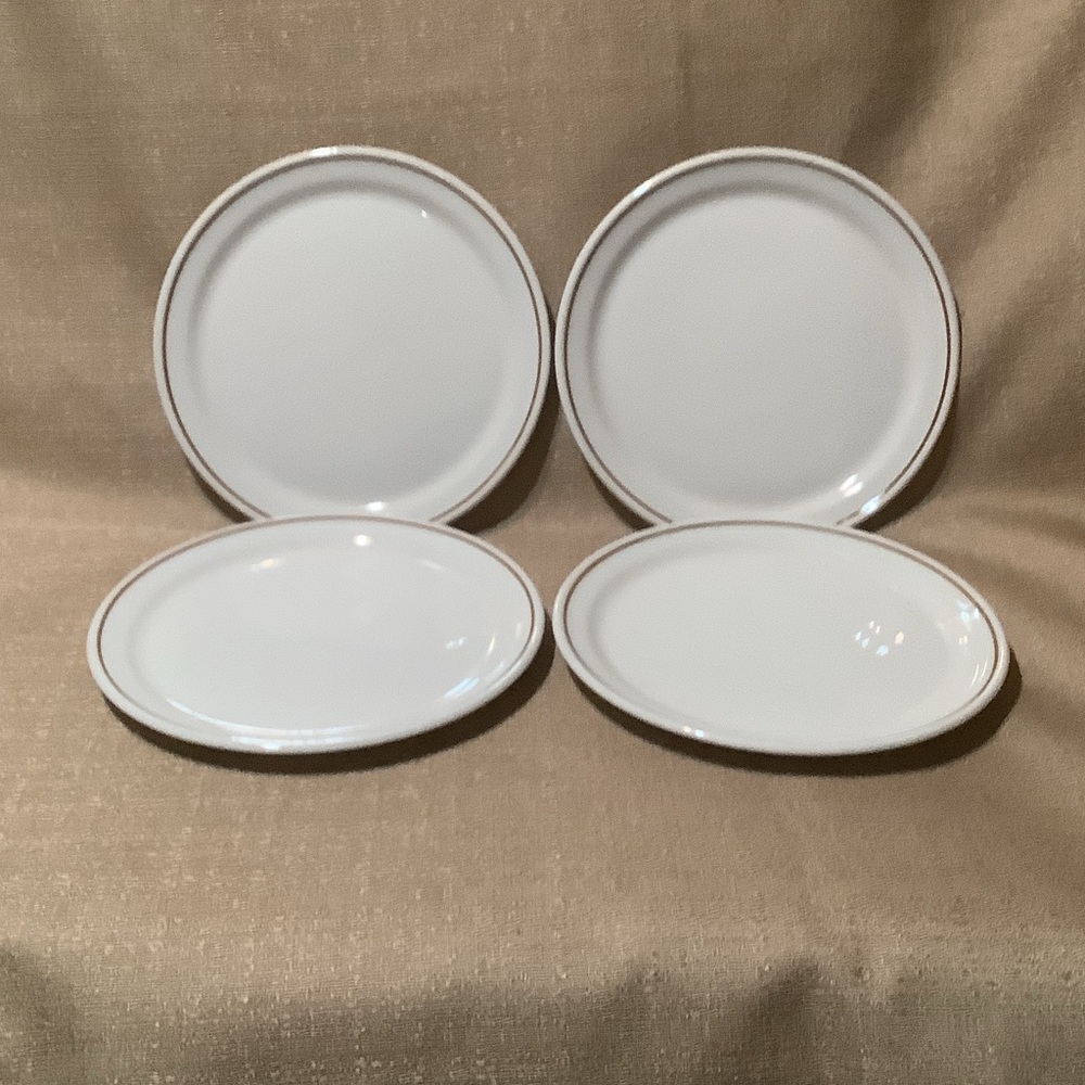 MAYER CHINA 6-3/4 “White Plate Set with Brown Trim